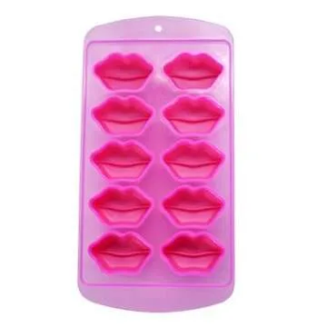 Fairly Odd Novelties Kisses Lips Shape 10 Ice Cube Tray Mold Pink Novelty Gag Gift, One Size