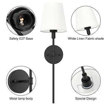 Aipsun Battery Operated Wall Sconce Set of 2, Rechargeable Wall Lights Black Indoor Dimmable Wireles...