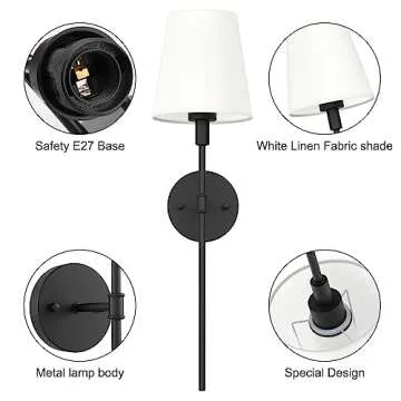 Aipsun Battery Operated Wall Sconce Set of 2, Rechargeable Wall Lights Black Indoor Dimmable Wireles...