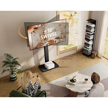 FITUEYES Floor TV Stand for Living Room, Bedroom, Tall Corner TV Stand Mount with Sturdy Wood Base f...