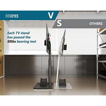 FITUEYES Floor TV Stand for Living Room, Bedroom, Tall Corner TV Stand Mount with Sturdy Wood Base for 32 to 70 Inch TVs, Swivel, Height Adjustable, Holds 40kgs, Black