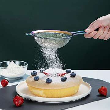 Rainbow Fine Mesh Strainer 3 Pieces Set, Colorful Flour Sifter For Baking, Stainless Steel Clander, Mutil-Color Matcha Tea Strainer, Gravy Separator, Stasher Sieve Pasta Strainers