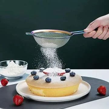 Rainbow Fine Mesh Strainer 3 Pieces Set, Colorful Flour Sifter For Baking, Stainless Steel Clander, Mutil-Color Matcha Tea Strainer, Gravy Separator, Stasher Sieve Pasta Strainers