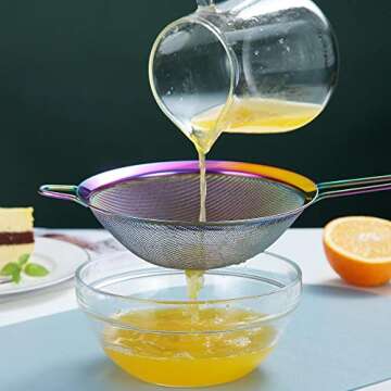 Rainbow Fine Mesh Strainer 3 Pieces Set, Colorful Flour Sifter For Baking, Stainless Steel Clander, Mutil-Color Matcha Tea Strainer, Gravy Separator, Stasher Sieve Pasta Strainers