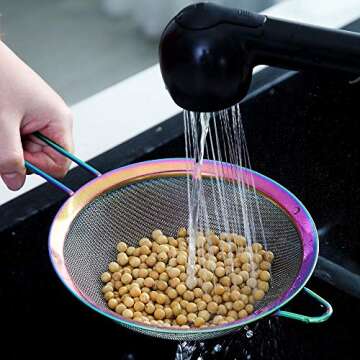 Rainbow Fine Mesh Strainer 3 Pieces Set, Colorful Flour Sifter For Baking, Stainless Steel Clander, Mutil-Color Matcha Tea Strainer, Gravy Separator, Stasher Sieve Pasta Strainers