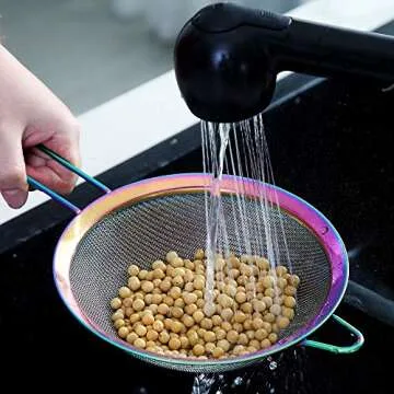 Rainbow Fine Mesh Strainer 3 Pieces Set, Colorful Flour Sifter For Baking, Stainless Steel Clander, Mutil-Color Matcha Tea Strainer, Gravy Separator, Stasher Sieve Pasta Strainers
