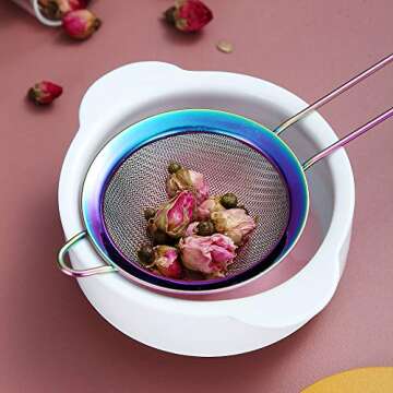 Rainbow Fine Mesh Strainer 3 Pieces Set, Colorful Flour Sifter For Baking, Stainless Steel Clander, Mutil-Color Matcha Tea Strainer, Gravy Separator, Stasher Sieve Pasta Strainers