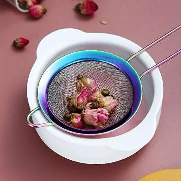 Rainbow Fine Mesh Strainer 3 Pieces Set, Colorful Flour Sifter For Baking, Stainless Steel Clander, Mutil-Color Matcha Tea Strainer, Gravy Separator, Stasher Sieve Pasta Strainers
