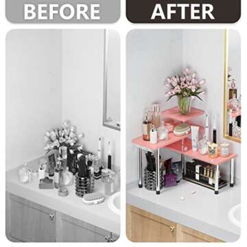 ZHWS Bathroom Counter Organizer Corner Shelf – Bathroom Organization Bamboo 3 Tier Spice Rack Makeup Organizer Bookshelf Space Saving Rack Kitchen Office Living Room (Pink)