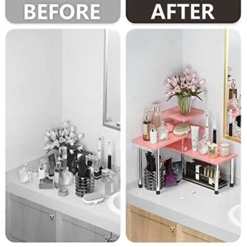 ZHWS Bathroom Counter Organizer Corner Shelf – Bathroom Organization Bamboo 3 Tier Spice Rack Makeup Organizer Bookshelf Space Saving Rack Kitchen Office Living Room (Pink)