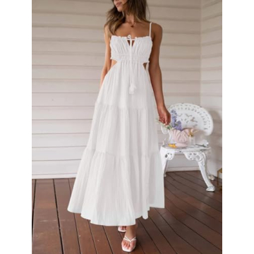 Fisoew Women's Boho Spaghetti Strap Maxi Dress
