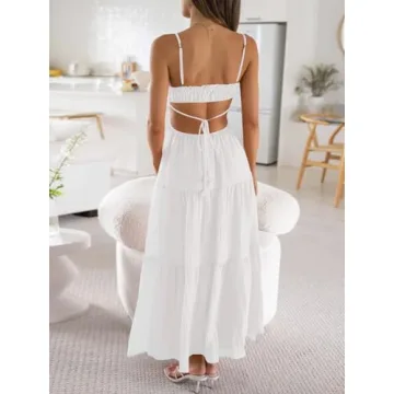 Fisoew Women's Boho Spaghetti Strap Maxi Dress