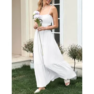 Fisoew Women's Boho Spaghetti Strap Maxi Dress