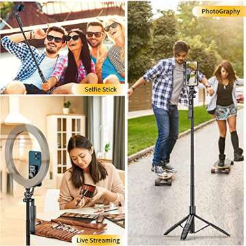 Bodur Selfie Stick Tripod with Remote - 360° Rotation Phone Stand with Wireless Remote Control, Travel-Friendly Phone Tripod with Mini Lights, Ideal for iPhone and Android Photography Essentials