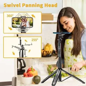 Bodur Selfie Stick Tripod with Remote - 360° Rotation Phone Stand with Wireless Remote Control, Travel-Friendly Phone Tripod with Mini Lights, Ideal for iPhone and Android Photography Essentials