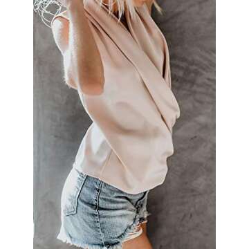 Lovezesent Womens Casual Loose Wrap Tank Tops Summer Sleeveless V Neck Chiffon Blouses Shirts Apricot Medium