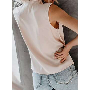 Lovezesent Womens Casual Loose Wrap Tank Tops Summer Sleeveless V Neck Chiffon Blouses Shirts Apricot Medium