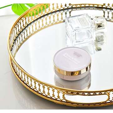 ADOUS HOUSE Metal Mirrored Ornate Decorative Tray Jewelry, Tray 12'' x 2''