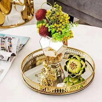 ADOUS HOUSE Metal Mirrored Ornate Decorative Tray Jewelry, Tray 12'' x 2''