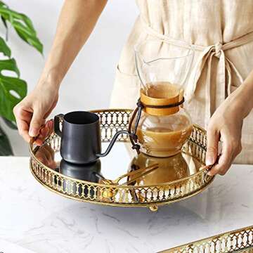 ADOUS HOUSE Metal Mirrored Ornate Decorative Tray Jewelry, Tray 12'' x 2''