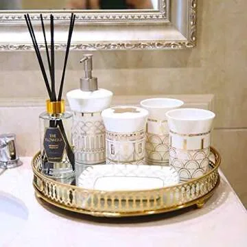 ADOUS HOUSE Metal Mirrored Ornate Decorative Tray Jewelry, Tray 12'' x 2''