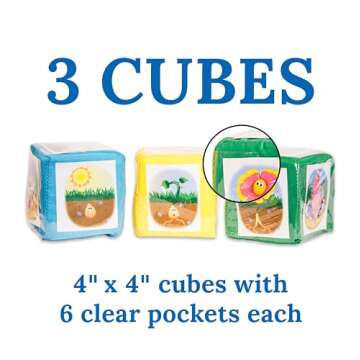 Carson Dellosa Differentiated Instruction Cubes, 3 Large Foam Classroom Pocket Dice with Cards, DIY Foam Picture Blocks with Clear Pockets for Kids, Educational Playing Game Dice, Ages 3 and Up