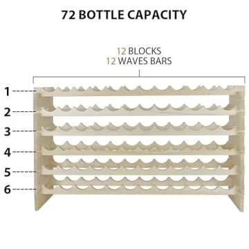 Smartxchoices 72 Bottles Stackable Modular Wine Rack, 6-Tier 72 Slots Floor Wine Storage Stand Wooden Wine Holder Display Shelves, Wobble-Free, Solid Wood, Floor Free Standing
