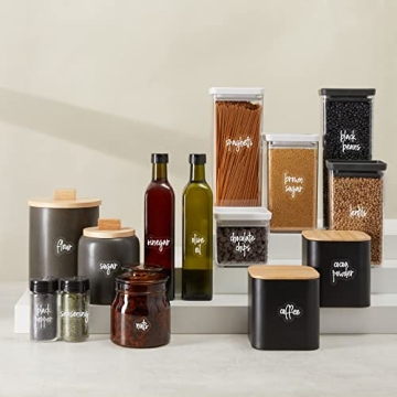 Talented Kitchen 375 Clear Kitchen Labels for Organizing Storage Canisters and Jars, Pantry Labels for Containers Preprinted, White Script + Numbers +Date Stickers (Water Resistant)