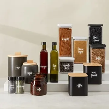 Talented Kitchen 375 Clear Kitchen Labels for Organizing Storage Canisters and Jars, Pantry Labels for Containers Preprinted, White Script + Numbers +Date Stickers (Water Resistant)