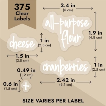 Talented Kitchen 375 Clear Kitchen Labels for Organizing Storage Canisters and Jars, Pantry Labels for Containers Preprinted, White Script + Numbers +Date Stickers (Water Resistant)