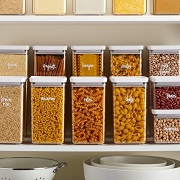 Talented Kitchen 375 Clear Kitchen Labels for Organizing Storage Canisters and Jars, Pantry Labels for Containers Preprinted, White Script + Numbers +Date Stickers (Water Resistant)