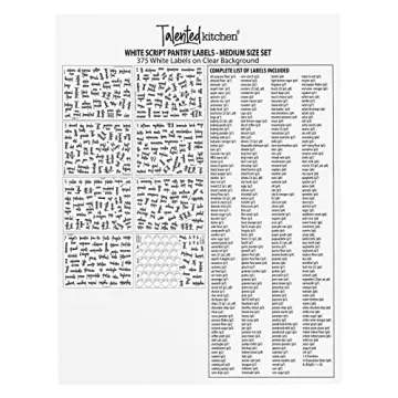 Talented Kitchen 375 Clear Kitchen Labels for Organizing Storage Canisters and Jars, Pantry Labels for Containers Preprinted, White Script + Numbers +Date Stickers (Water Resistant)