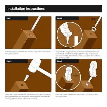 Wood Furniture Caster Wheel | Diameter: 1 1/4" | Stem Caster Wheels for Table, Sofa, Chest, Dresser, Cabinet, Cart, Chair | Vintage Furniture Roller | UA-320-CW (4)