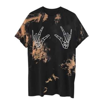 Avanova Women's Skull Graphic Print Oversized Tee Short Sleeve Casual Summer Loose Fit T Shirt A Tie...