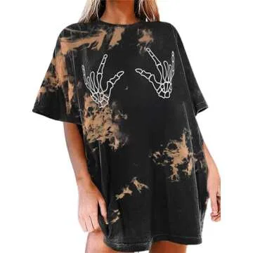 Avanova Women's Skull Graphic Print Oversized Tee Short Sleeve Casual Summer Loose Fit T Shirt A Tie Dye Brown Large