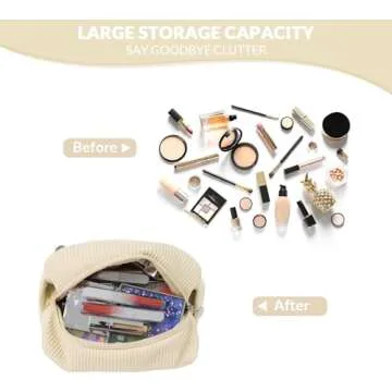 BAKLUCK Travel Makeup Bag Double Layer Large Capacity Makeup bag for Women, Cream PU Leather Toast Makeup Bag with Makeup Brush Compartment, Makeup Bag for Girls Travel Portable Beige Makeup Bag