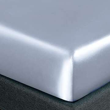 Homiest 4pcs Satin Sheets Set Luxury Silky Satin Bedding Set with Deep Pocket, 1 Fitted Sheet + 1 Flat Sheet + 2 Pillowcases (Queen Size, Baby Blue)