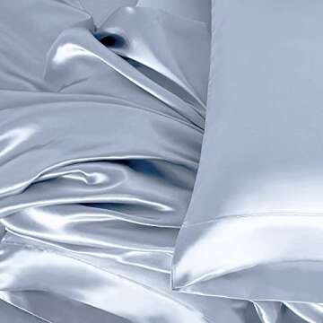 Homiest 4pcs Satin Sheets Set Luxury Silky Satin Bedding Set with Deep Pocket, 1 Fitted Sheet + 1 Flat Sheet + 2 Pillowcases (Queen Size, Baby Blue)