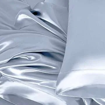 Homiest 4pcs Satin Sheets Set Luxury Silky Satin Bedding Set with Deep Pocket, 1 Fitted Sheet + 1 Flat Sheet + 2 Pillowcases (Queen Size, Baby Blue)