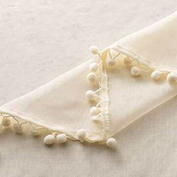 MISS SELECTEX Pom Pom Voile Sheer Curtains Set of 2 Ivory