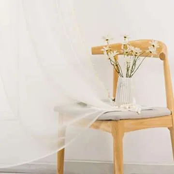 MISS SELECTEX Pom Pom Voile Sheer Curtains Set of 2 Ivory