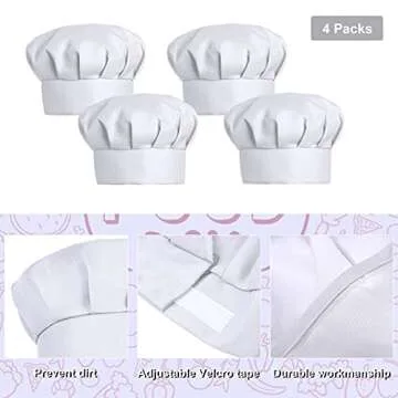 4 PCS Adjustable Kids Chef Hat Chef Toques Cooking Baker Cap for Aged 2-5(White)