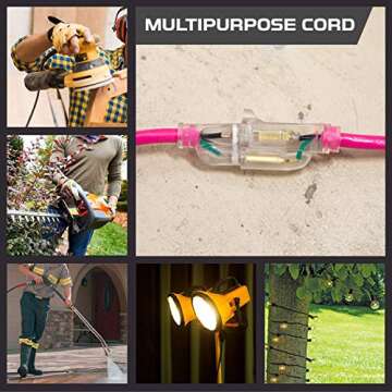 IRON FORGE CABLE 50 ft Outdoor Extension Cord 3 Prong - 16/3 SJTW Lighted Neon Pink Electrical Cable 50 Foot for Outside 13 AMP