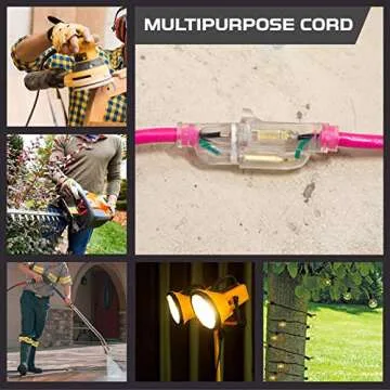 IRON FORGE CABLE 50 ft Outdoor Extension Cord 3 Prong - 16/3 SJTW Lighted Neon Pink Electrical Cable 50 Foot for Outside 13 AMP