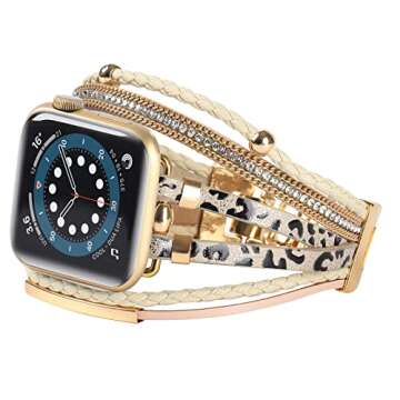 WONMILLE Posh Leather Bands Compatible With Apple Watch 41mm 40mm 38mm Women, Boho Bracelets Jewelry...