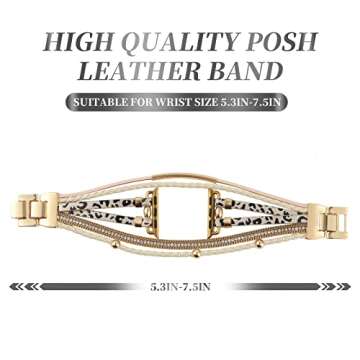 WONMILLE Posh Leather Bands Compatible With Apple Watch 41mm 40mm 38mm Women, Boho Bracelets Jewelry Multilayer Wrap Strap for iwatch Series SE 8 7 6 5 4 3 2 1 (Cheetah, 38mm/40mm/41mm)