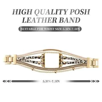 WONMILLE Posh Leather Bands Compatible With Apple Watch 41mm 40mm 38mm Women, Boho Bracelets Jewelry Multilayer Wrap Strap for iwatch Series SE 8 7 6 5 4 3 2 1 (Cheetah, 38mm/40mm/41mm)