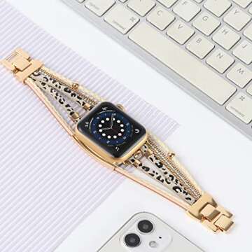 WONMILLE Posh Leather Bands Compatible With Apple Watch 41mm 40mm 38mm Women, Boho Bracelets Jewelry Multilayer Wrap Strap for iwatch Series SE 8 7 6 5 4 3 2 1 (Cheetah, 38mm/40mm/41mm)