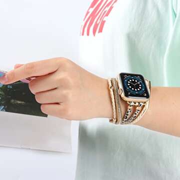 WONMILLE Posh Leather Bands Compatible With Apple Watch 41mm 40mm 38mm Women, Boho Bracelets Jewelry Multilayer Wrap Strap for iwatch Series SE 8 7 6 5 4 3 2 1 (Cheetah, 38mm/40mm/41mm)