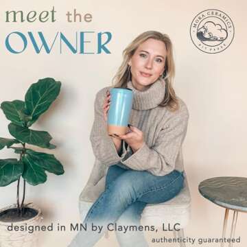 Mora Double Wall Ceramic Coffee Travel Mug with Lid, 14 oz, Portable, Microwave, Dishwasher Safe, Insulated Reusable Tall Cup, Splash Resistant Lid - To Go Tumbler for Car Cup Holder, Dusty Blue